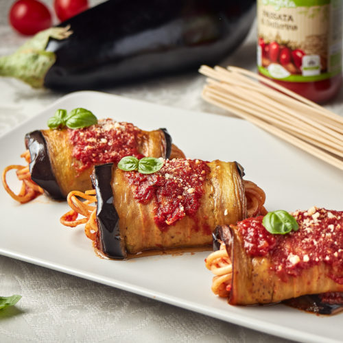 involtini di melanzane e spaghetti