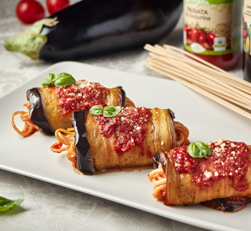 involtini di melanzane e spaghetti