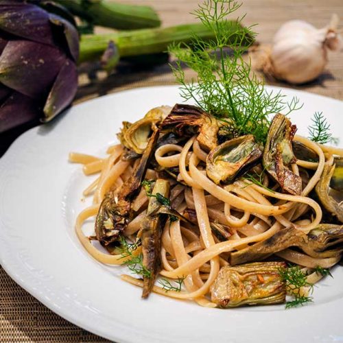 linguine con carciofi e acciughe