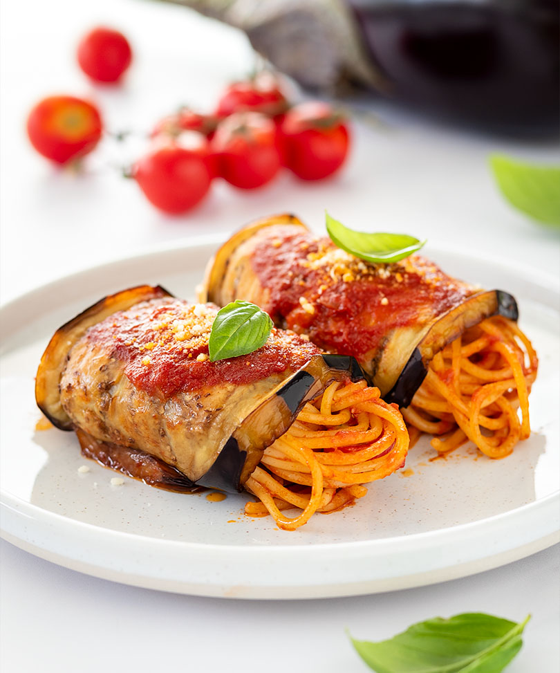 involtini di melanzane e spaghetti