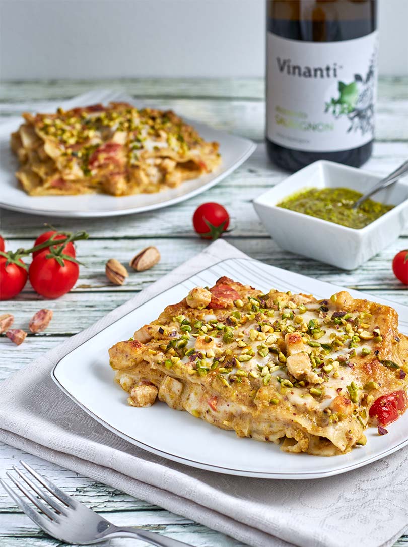 lasagne al pistacchio e pesce spada